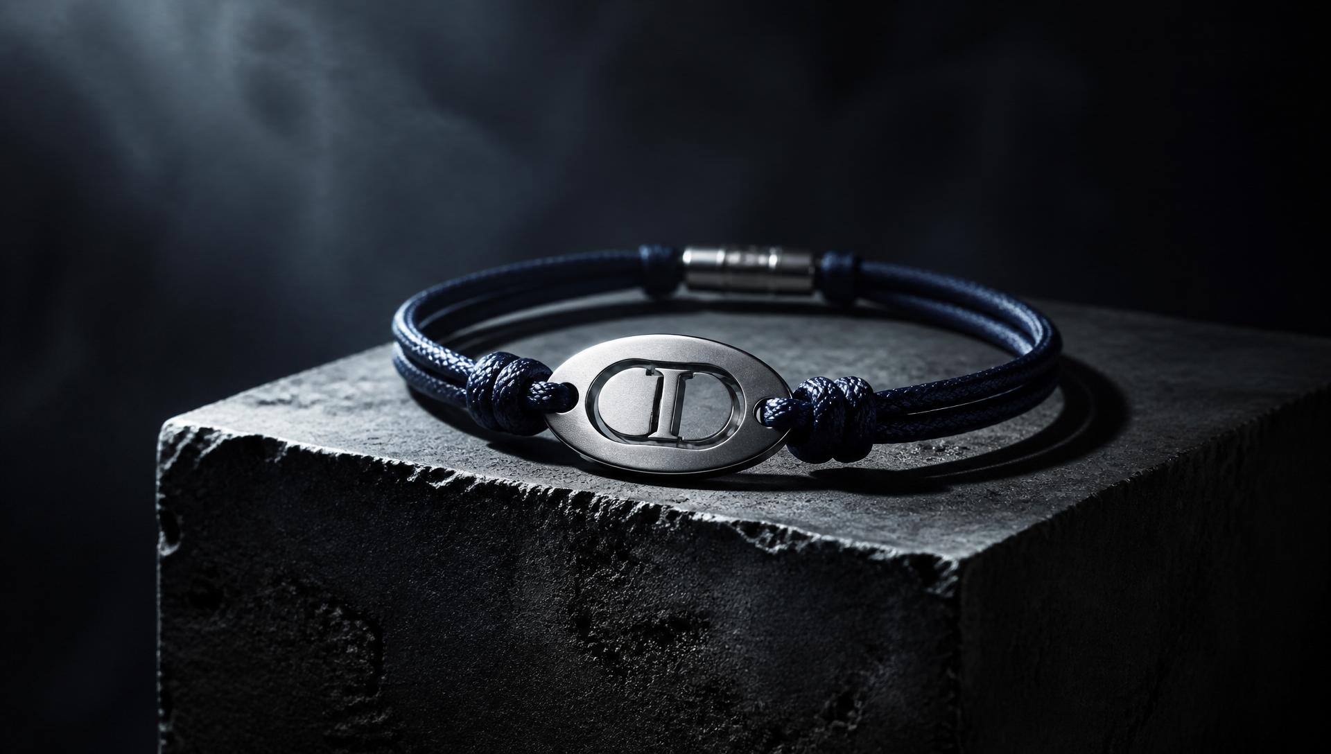 Nordéclean armband draperat över råbetongsblock i kallt ljus